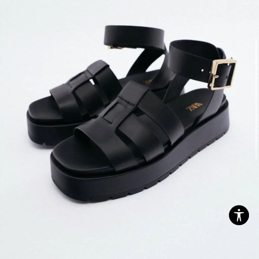 🖤HP🖤 Authentic Leather Zara Platform Chunky Fisherman Sandals US 9 EU 40 - Picture 2 of 12
